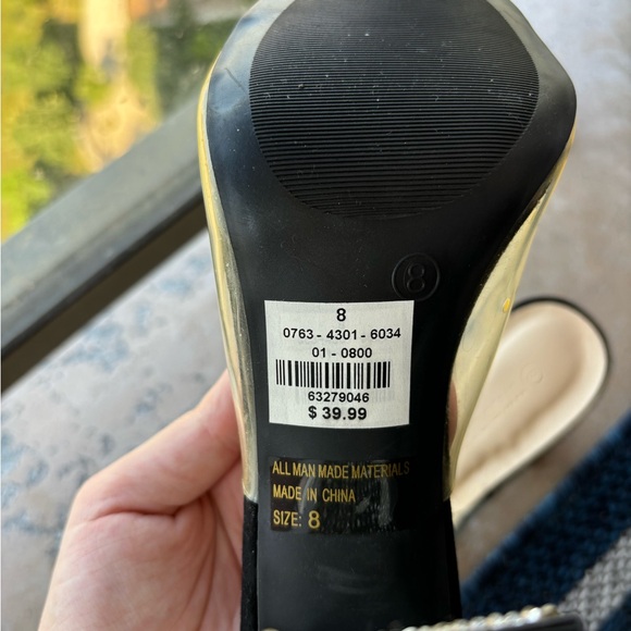 Black heels with sparkly block heel and clear strap. Size 8. - Picture 3 of 5